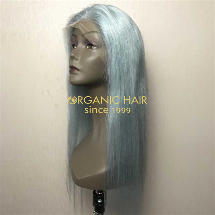 Light blue full lace wig with high quality human hair A98